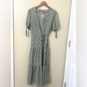 Green Floral Boutique Midi Wrap Dress